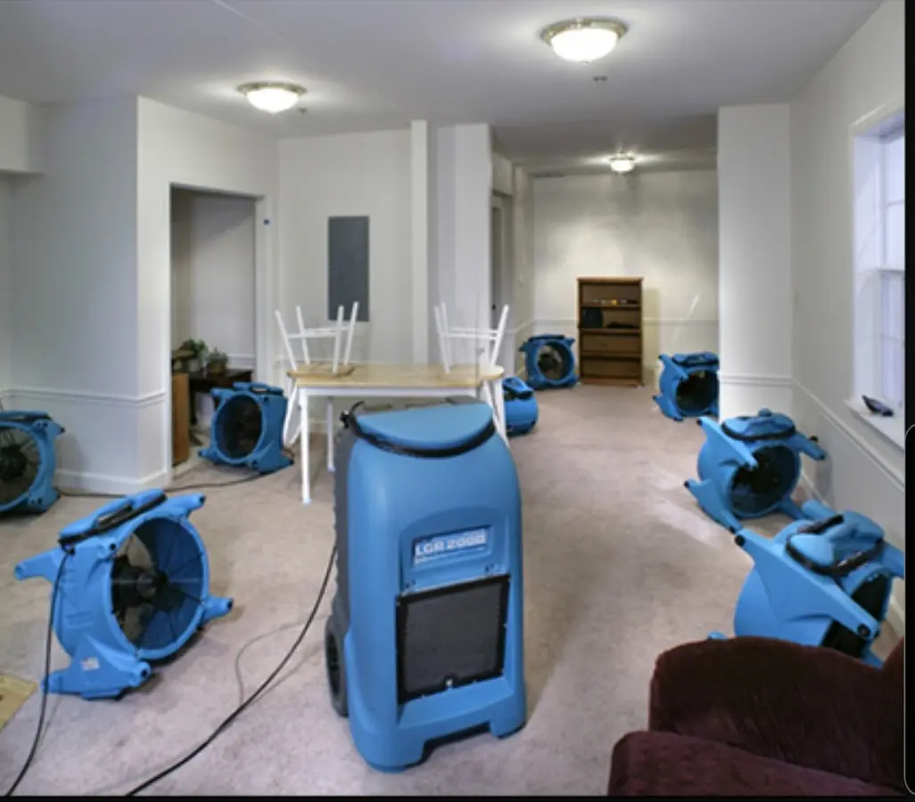 Air movers and dehumidifier setup for Water Damage Restoration in Columbia Falls
